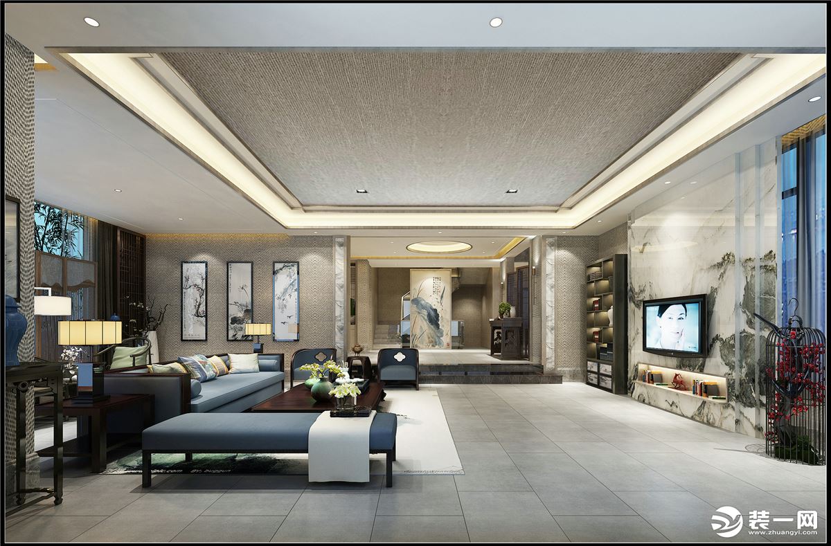 500平别墅新中式风格客厅装修效果图