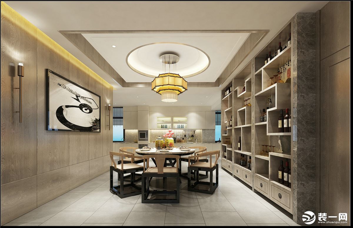 500平别墅新中式风格餐厅装修效果图