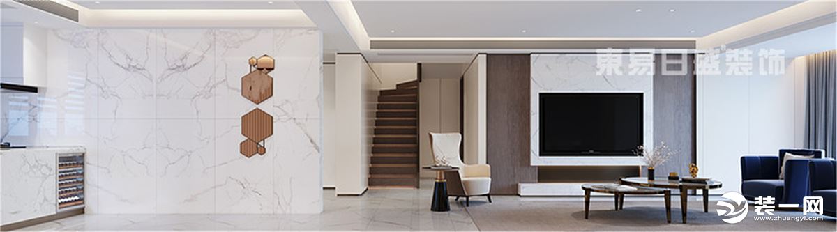 中交御墅167平现代轻奢风格跃层装修设计客厅效果图
