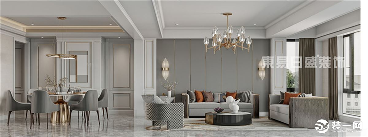 新希望白麓城110平美式轻奢风格平层装客厅修设计效果图