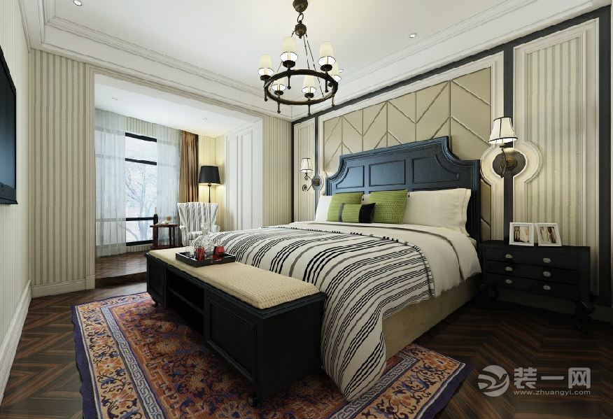 北大资源时光 120平 三居室 造价12万 新中式卧室床头背景