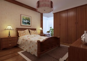 陕西紫苹果集团龙湖香醒98㎡两室中式风格设计效果图-卧室吊顶设计效果图