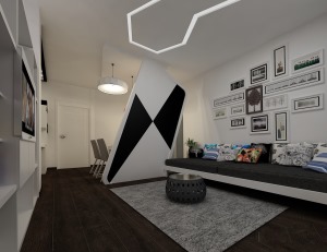 现代简约装修风格效果图—创意公寓客厅