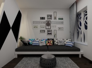 现代简约装修风格效果图—创意公寓照片墙沙发