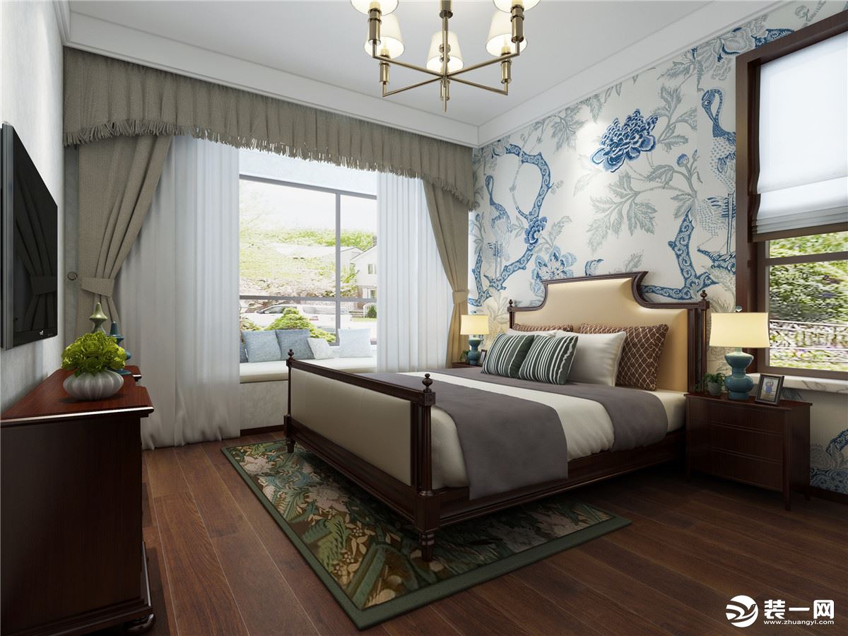130平米泰达河与海新中式风格卧室装修效果图