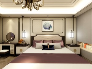 五一阳光尊园新中式风格卧室装修效果图