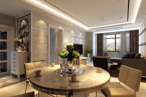 悦龙湾100平三居室现代简约风格餐厅装修效果图