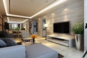 悦龙湾100平三居室现代简约风格客厅装修效果图