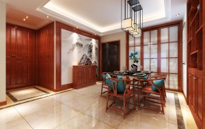 悦龙湾140平四居室中式风格餐厅装修效果图