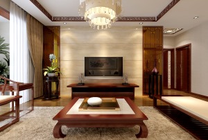 中式风格四居室电视背景墙装修设计