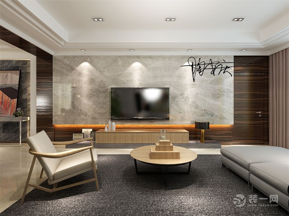 万达广场135㎡后现代风格三居室客厅电视背景墙