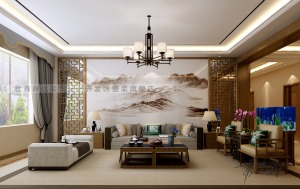 米兰二期170㎡新中式风格四居室沙发背景墙展示