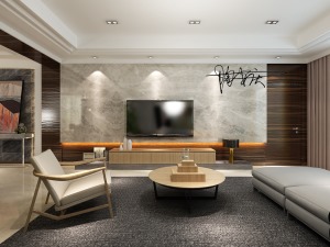万达广场135㎡后现代风格三居室客厅电视背景墙