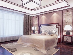 原木质感的实木门搭配上中式风格的家具，让整个卧室的风格没有夸张，不显浮华