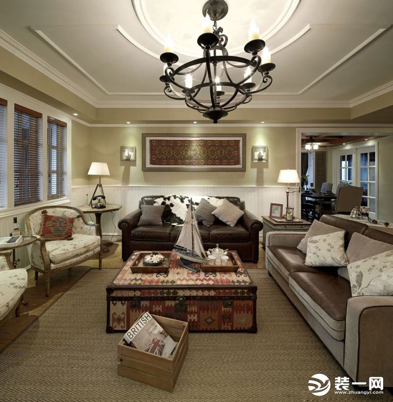 维享家装饰  127平金科城 复古美式风格——客厅全景