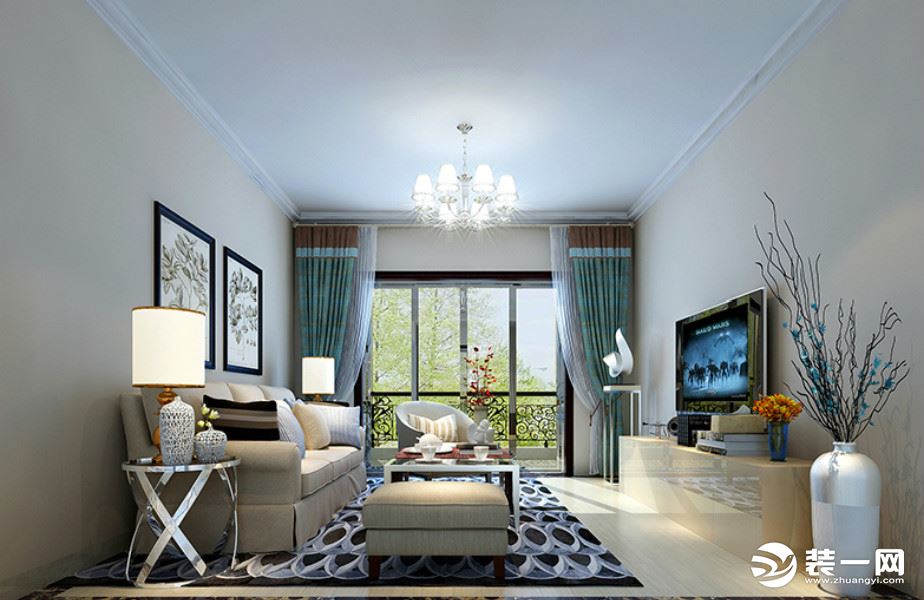 鲁能海蓝园筑现代风格三居120平效果图客厅