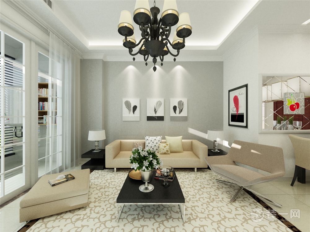 现代风格三居室沙发背景灰色