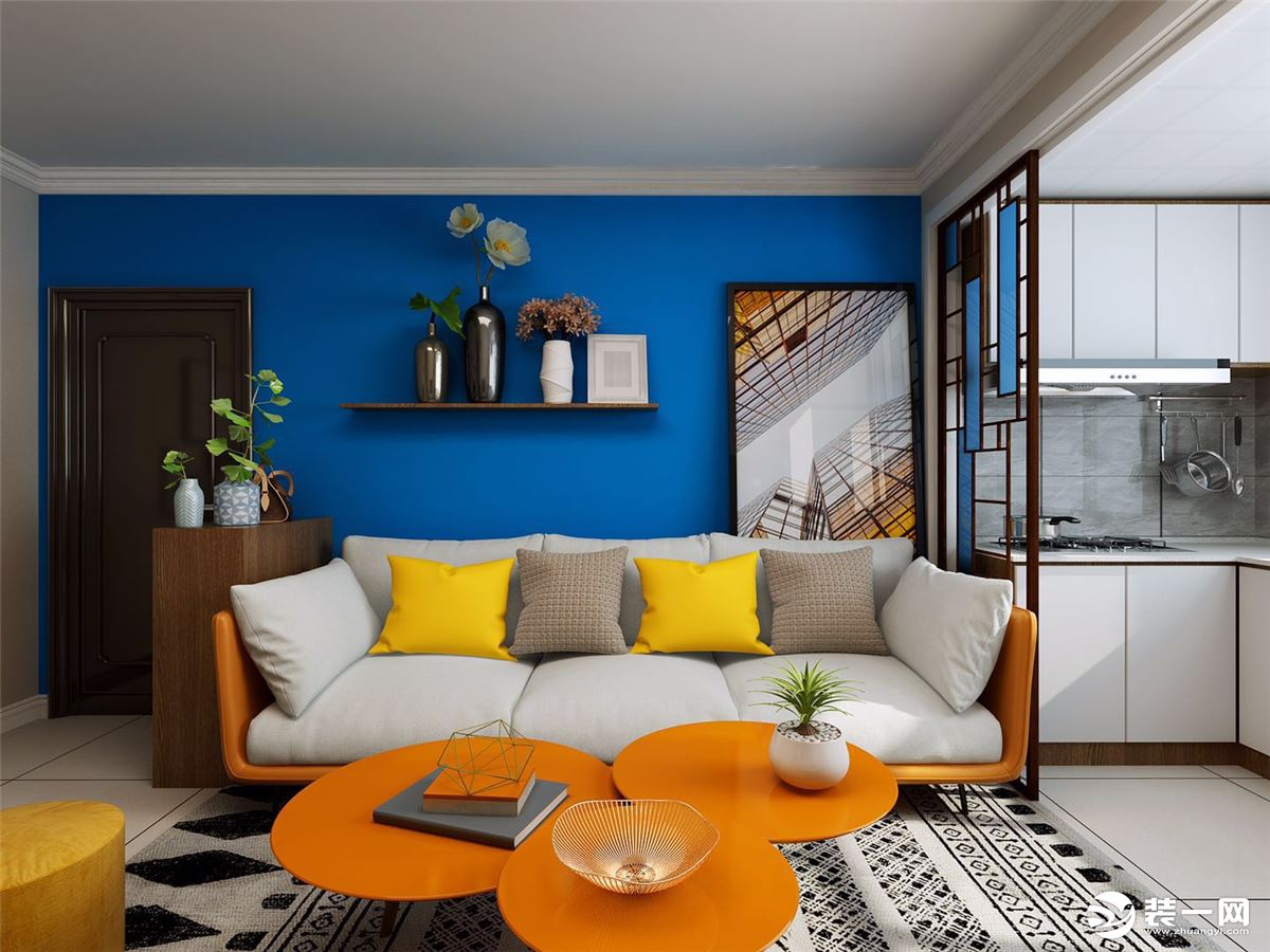 沙发背景墙   厨房包头呼得木林两居室90平简约风格装饰效果图