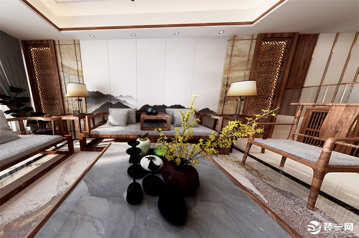 客厅采用原木色的家具 吊顶跟墙面风格也都采用原木色的整体搭配一致