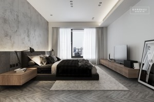 黑白灰色的床品，窗帘、地毯，三种色彩的碰撞，让卧室既高级又舒适，更能让人身心放松，更好的享受休闲时光
