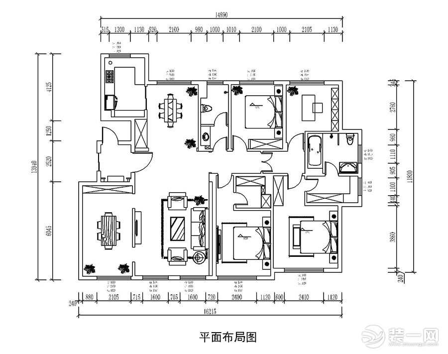 海尔绿城麗园220平五居室户型平面布局图-改造后