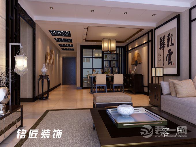 中式风格三居室客厅装修效果图