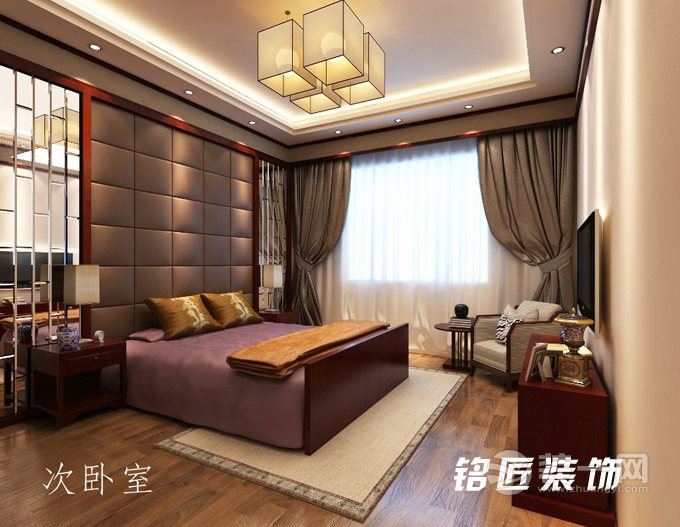 中式风格三居室卧室装修效果图