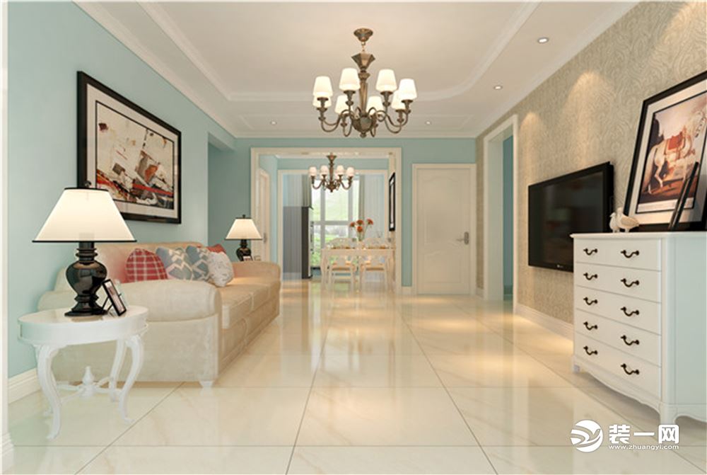 整体色调以蓝色乳胶漆和白色混油为主题，搭配以色彩鲜艳的家具，将整个空间打造的时尚、温馨、舒适！