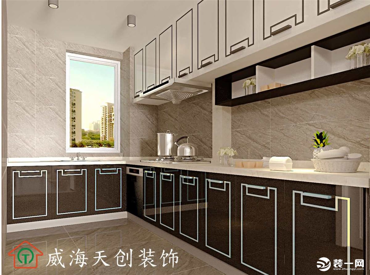 90平三居室新中式风格厨房装修效果图