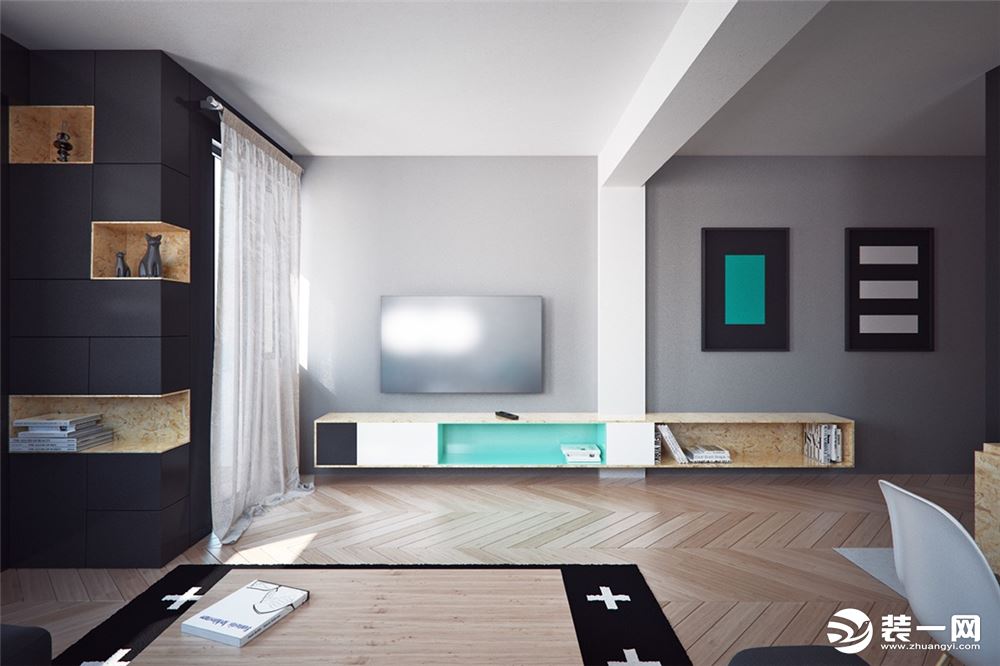 珠江逸景一居室6万元现代风格效果图客厅
