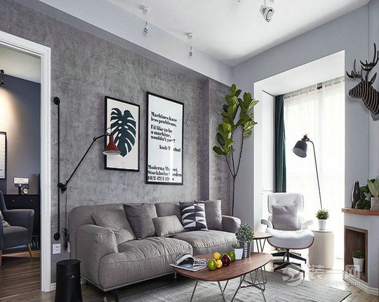【客厅装修效果图】淡墨色的沙发、背景墙，营造出不一样的意境，让人心情平静。