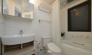 【卫生间装修效果图】智能马桶让生活更便利，超大的浴缸可以让女主人尽情享受泡澡的乐趣。镜柜一体的设计使
