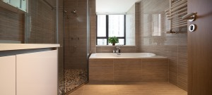 【卫生间】预留浴缸的位置，也有独立的淋浴喷头的区域，无论是从设计方面还是实用性来说都是满足了业主的需