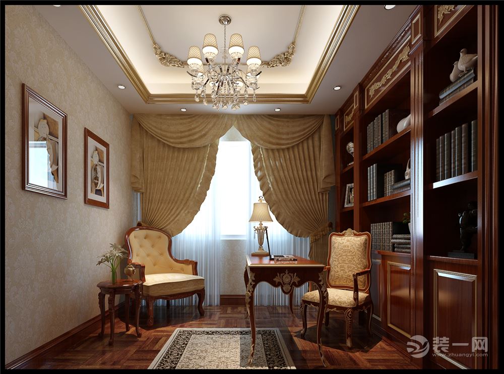 古典欧式风格三居室书房装修效果图