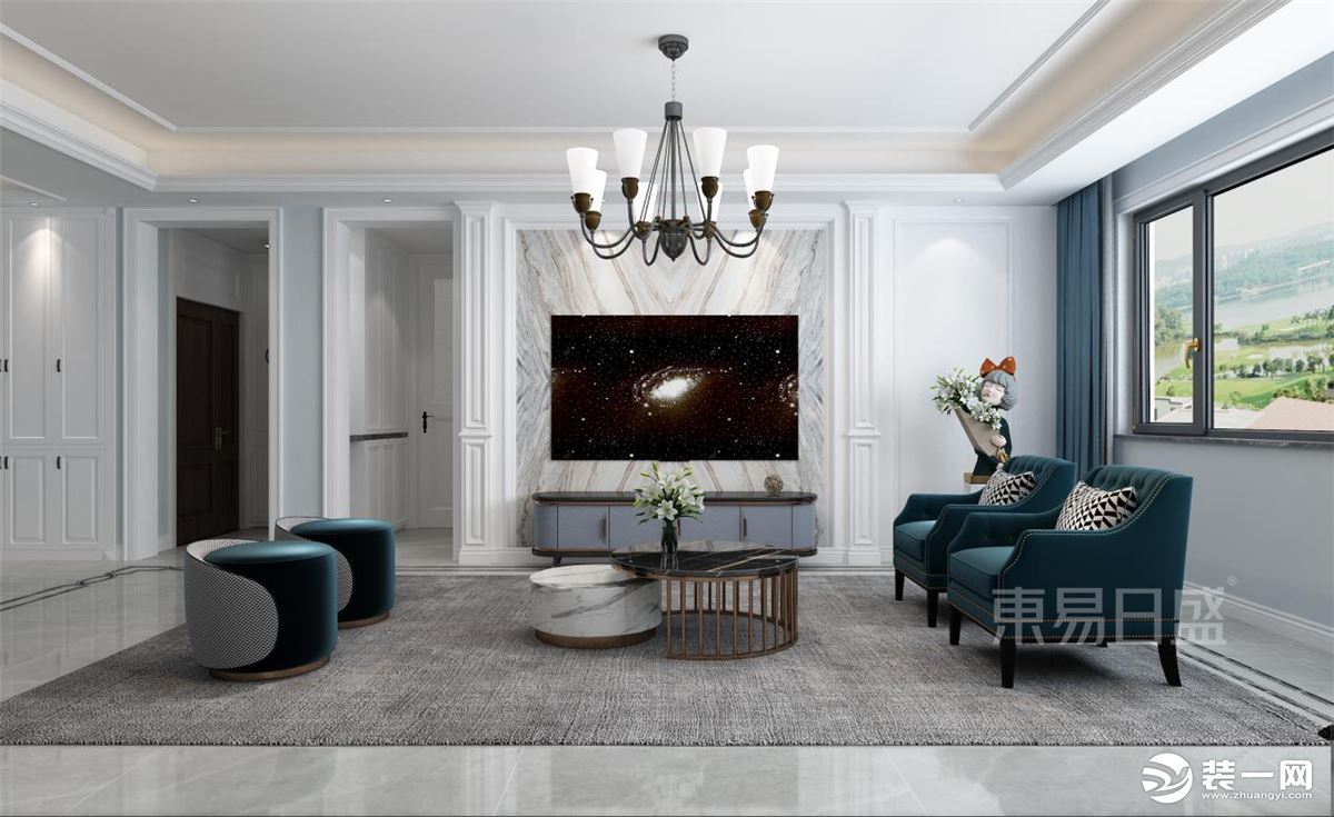 石家庄东易日盛装饰-保利西山林语313平米美式风格客厅装修效果图