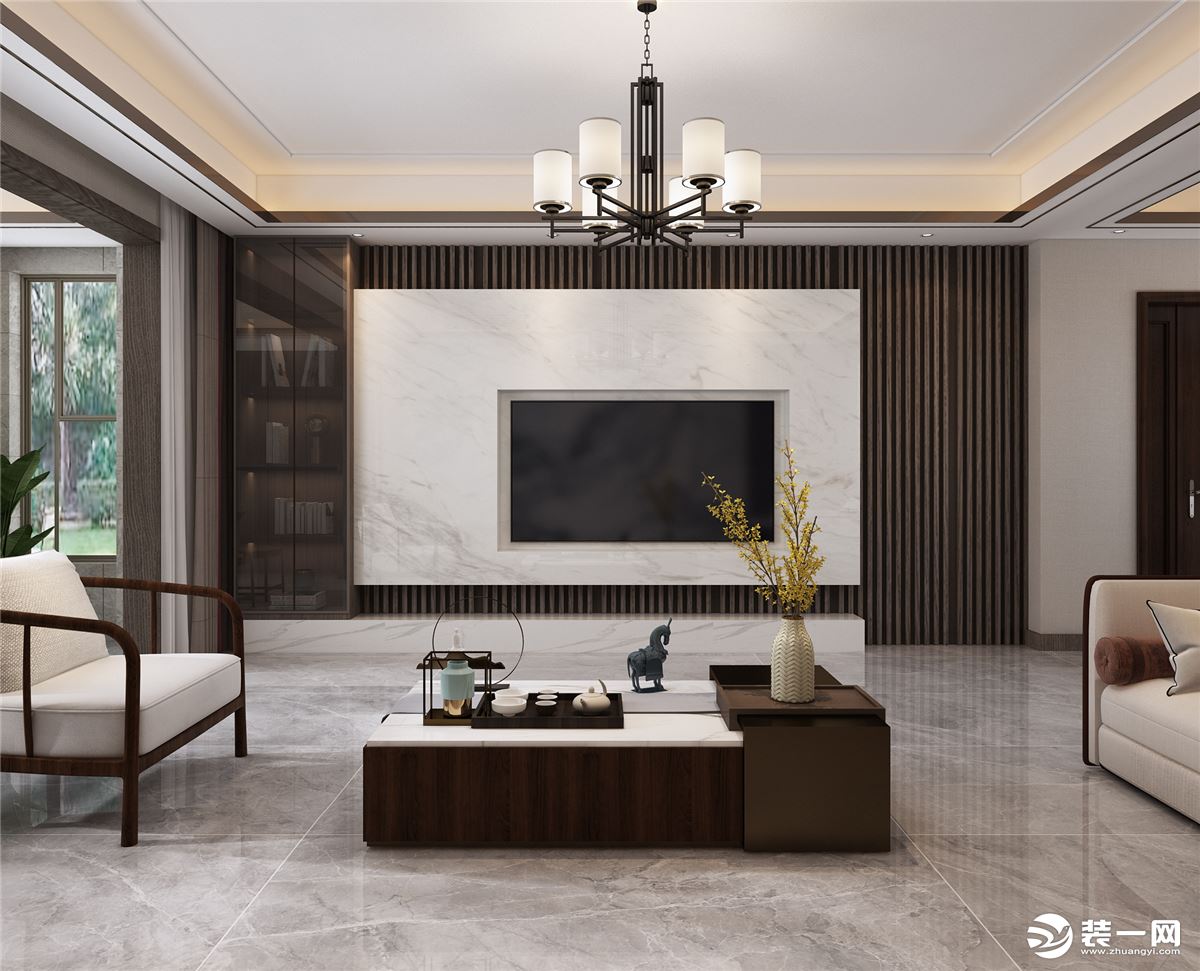 石家庄装修公司-天山熙湖210平米新中式风格客厅装修效果图