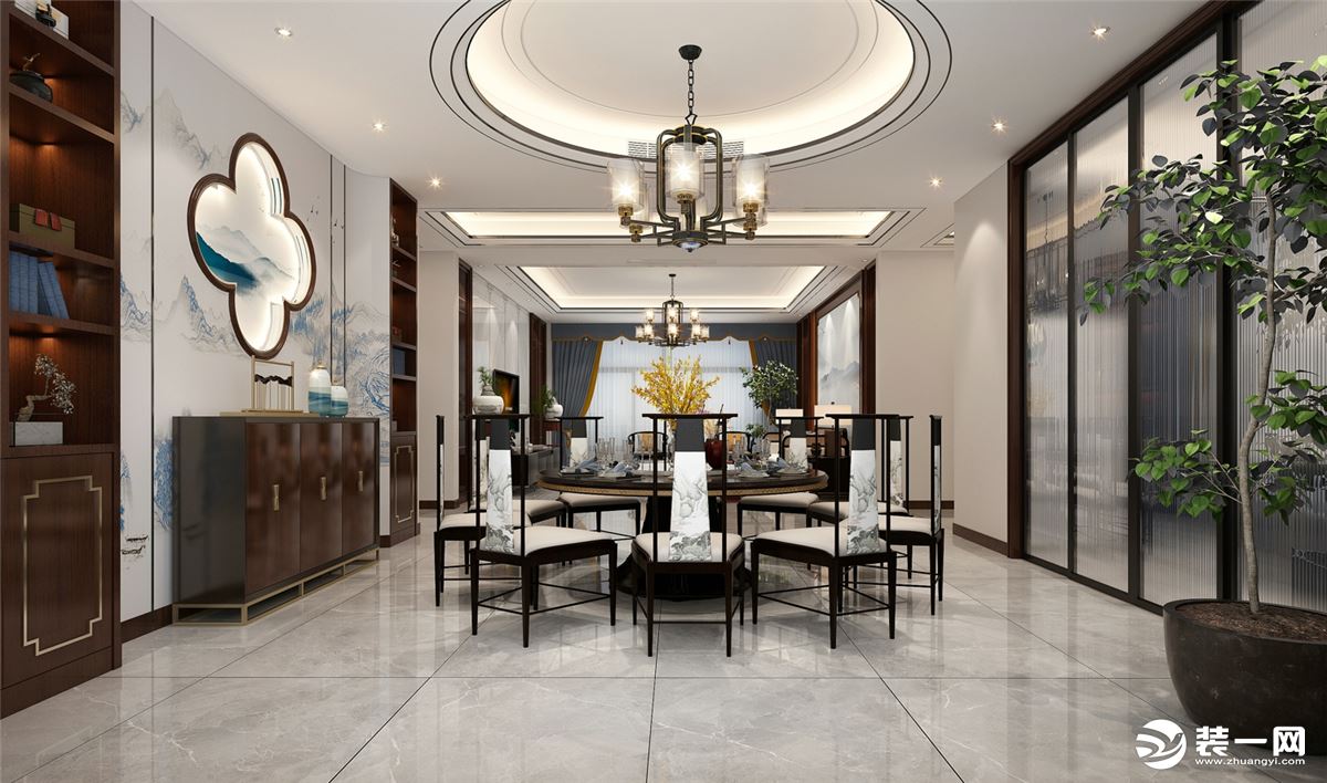 石家庄东易日盛装饰-自建房227平米新中式风格餐厅装修效果图