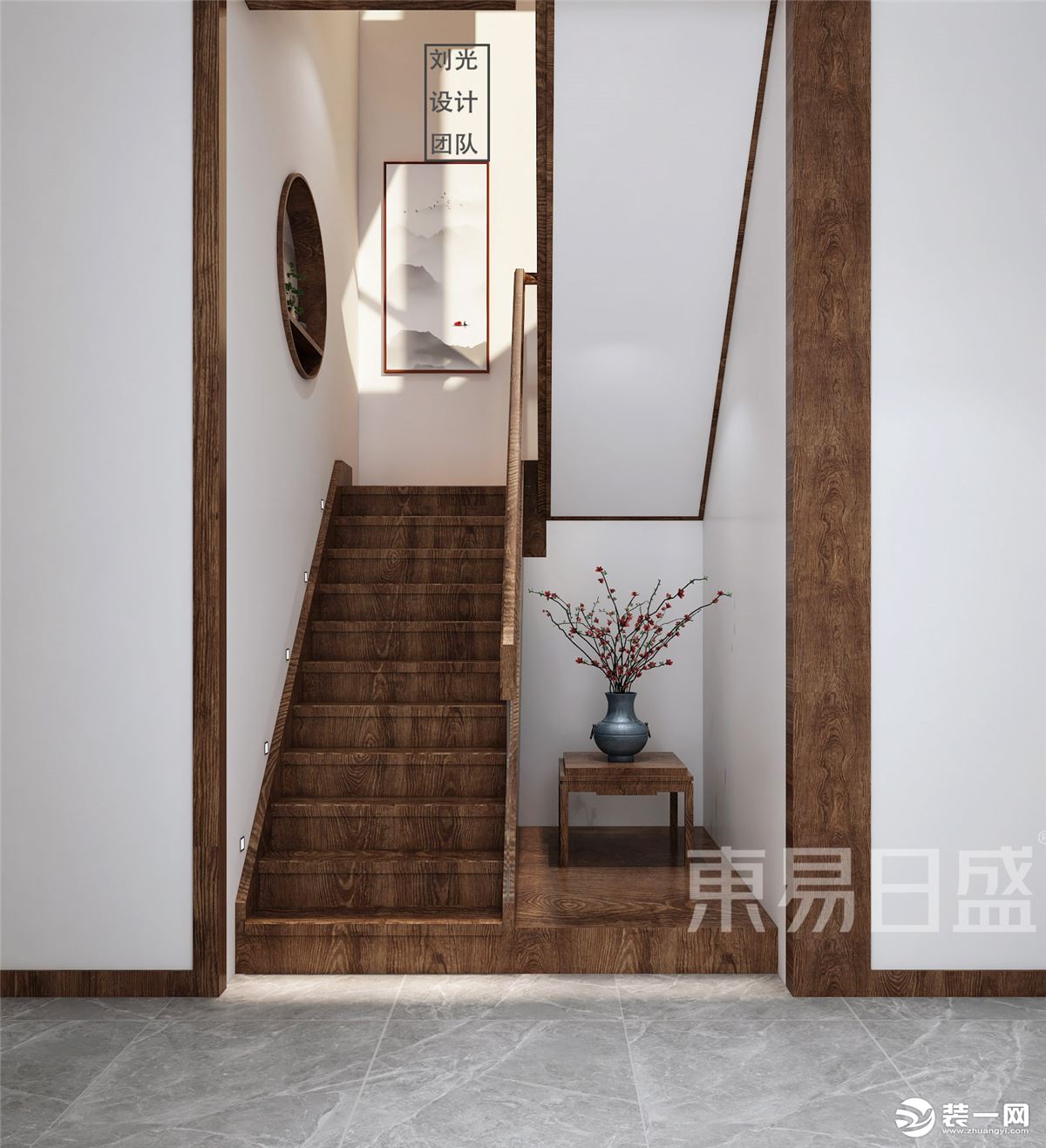 石家庄东易日盛装饰-龙湖·天宸原著200平米中式风格楼梯装修效果图