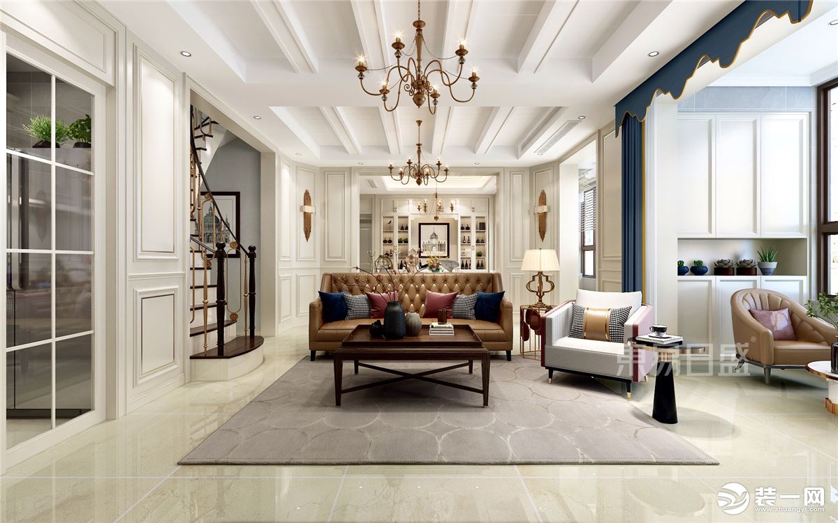石家庄东易日盛装饰-正定自建200平米现代美式风格客厅装修效果图