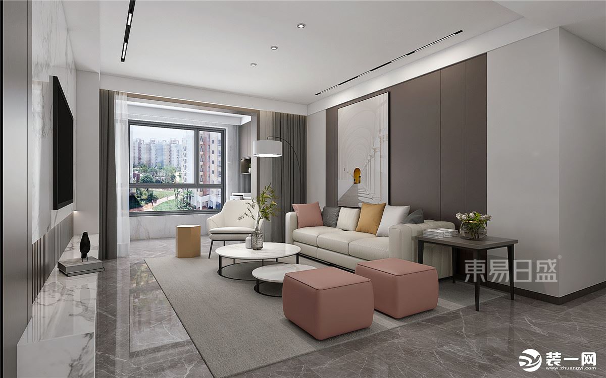石家庄东易日盛装饰-东南智汇城127平米现代风格客厅装修效果图