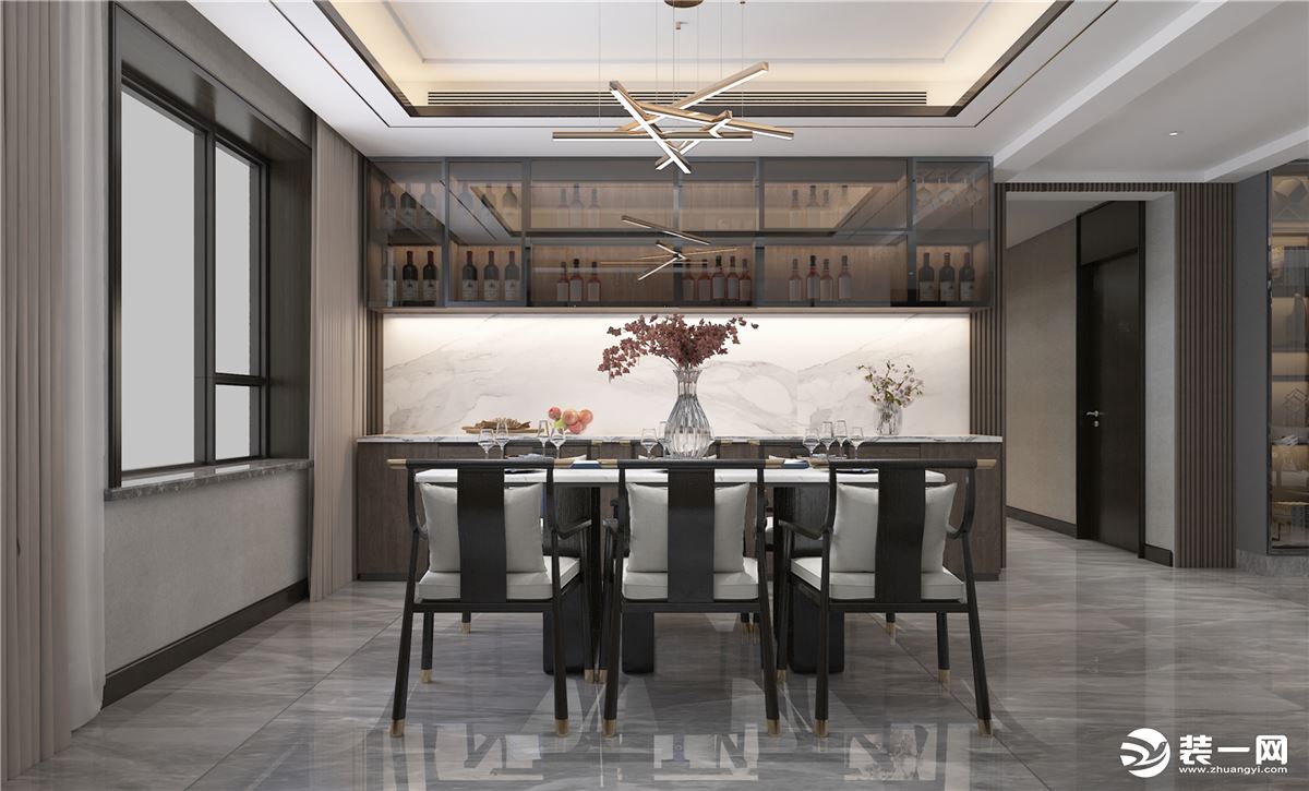 石家庄东易日盛装饰-东南智汇城150平米新中式轻奢风格餐厅装修效果图