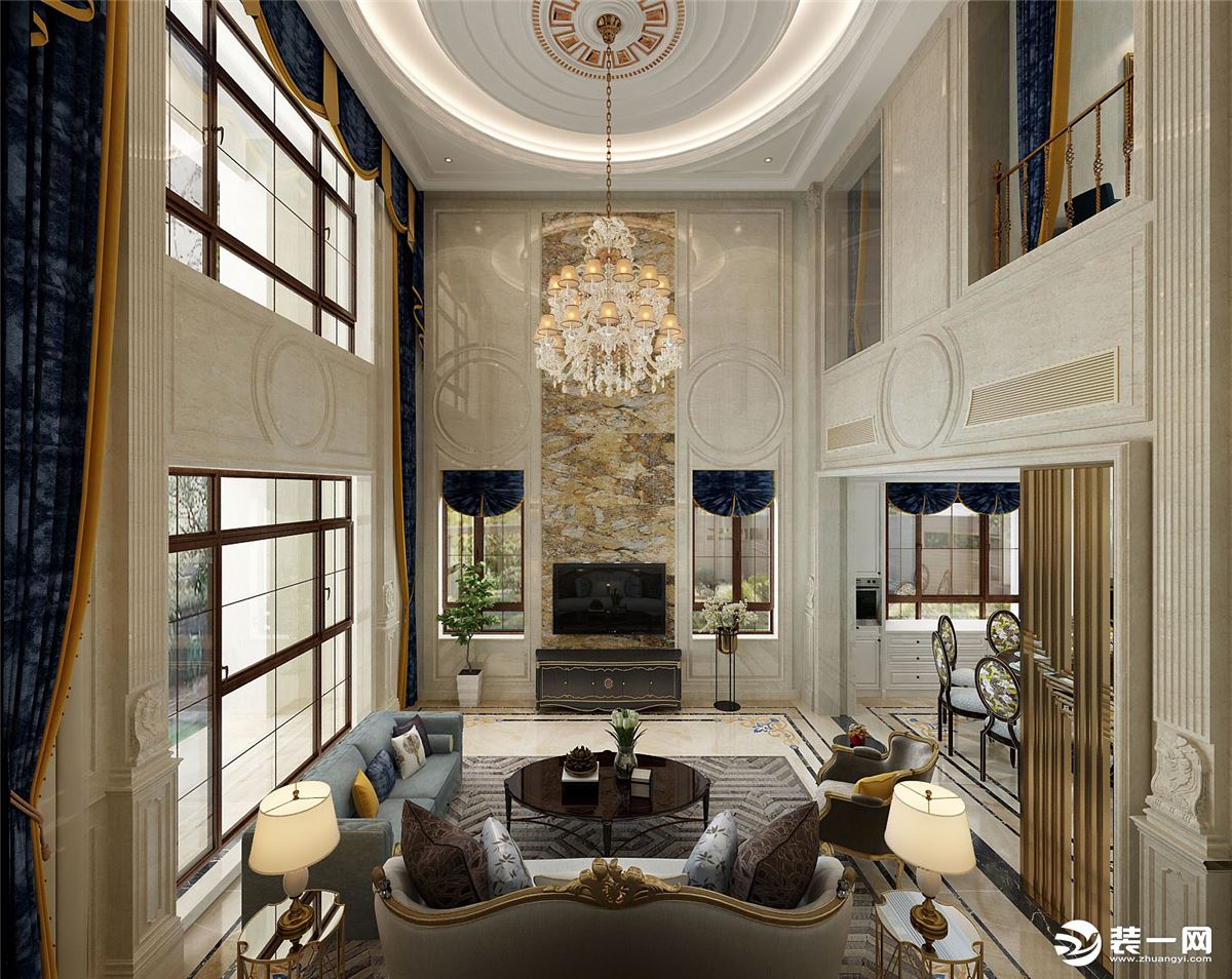 石家庄东易日盛装饰-西山林语480平米美式风格客厅装修效果图