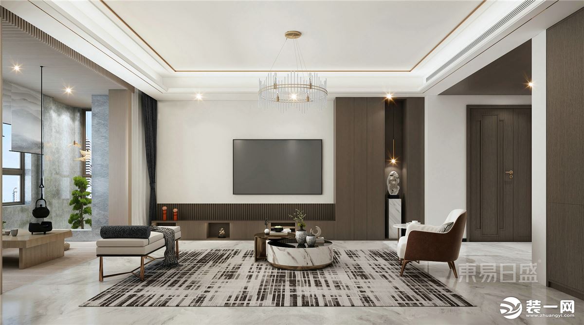 石家庄东易日盛装饰-东南智汇城185平米新中式风格客厅装修效果图