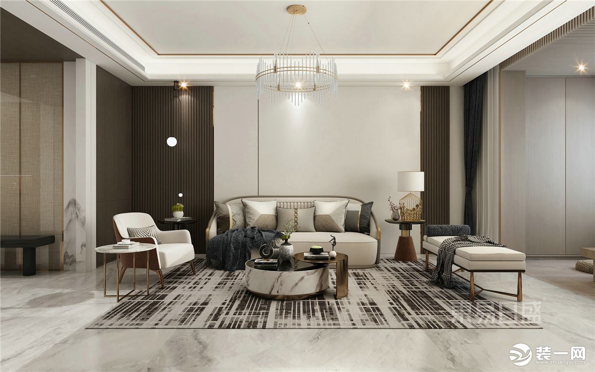 石家庄东易日盛装饰-东南智汇城185平米新中式风格客厅装修效果图