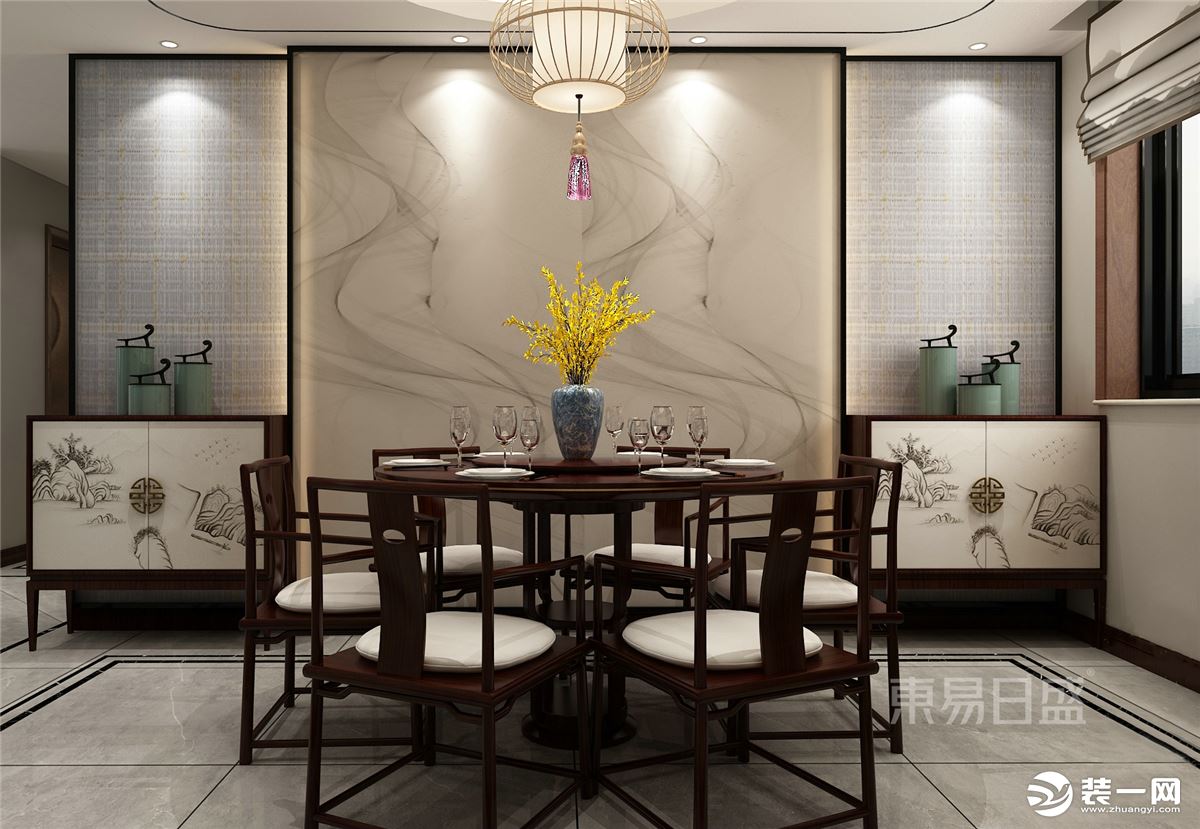 石家庄东易日盛装饰-维多利亚137平米新中式风格餐厅装修效果图