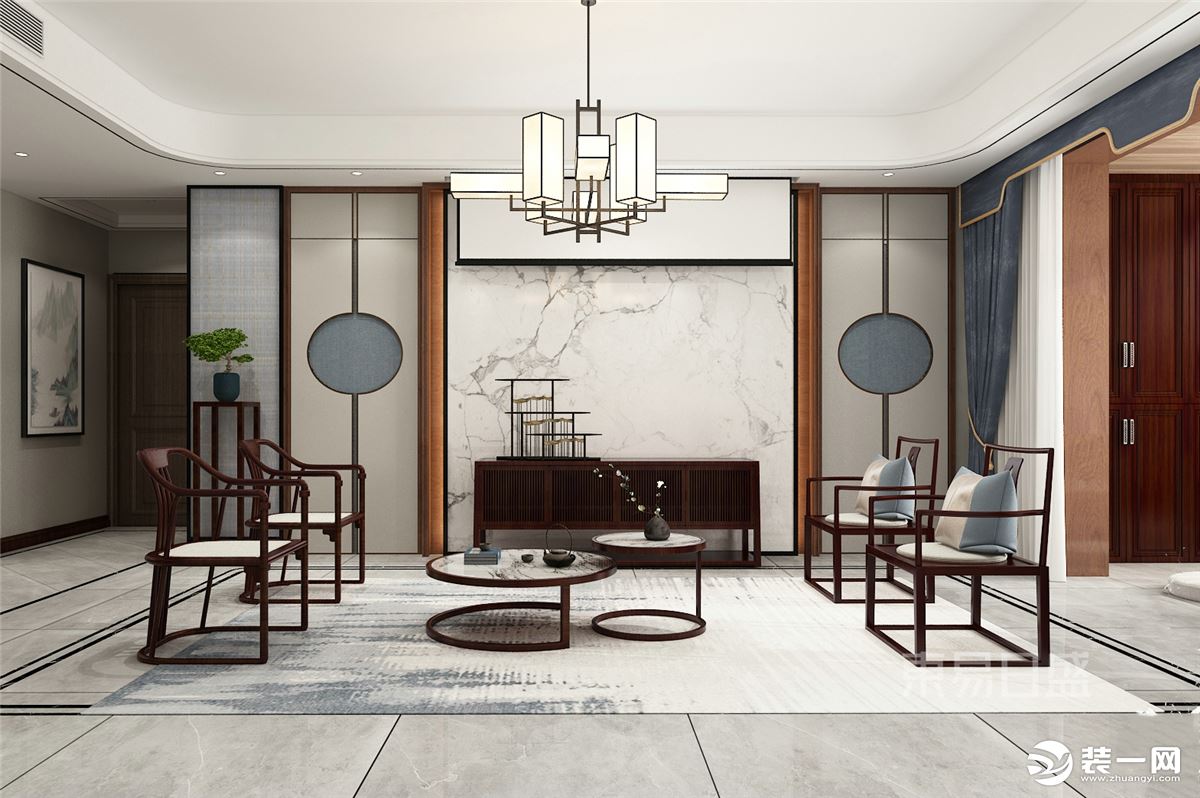 石家庄东易日盛装饰-维多利亚137平米新中式风格客厅装修效果图