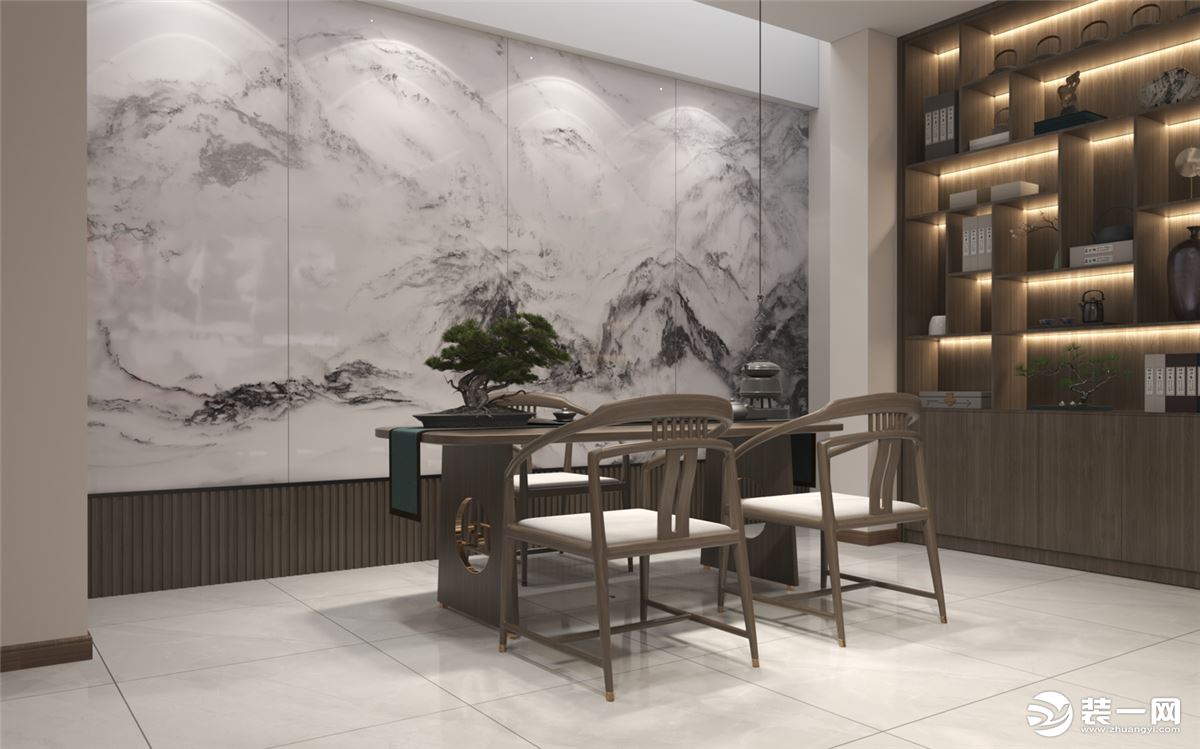 石家庄东易日盛装饰-西山林语260平米现代新中式风格茶室装修效果图