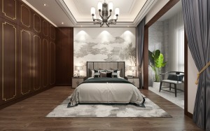石家庄东易日盛装饰-自建房227平米新中式风格卧室装修效果图