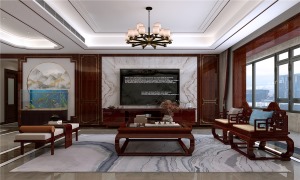 石家庄东易日盛装饰-桃园里236平米中式风格客厅装修效果图