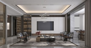 石家庄东易日盛装饰-东南智汇城150平米新中式轻奢风格客厅装修效果图